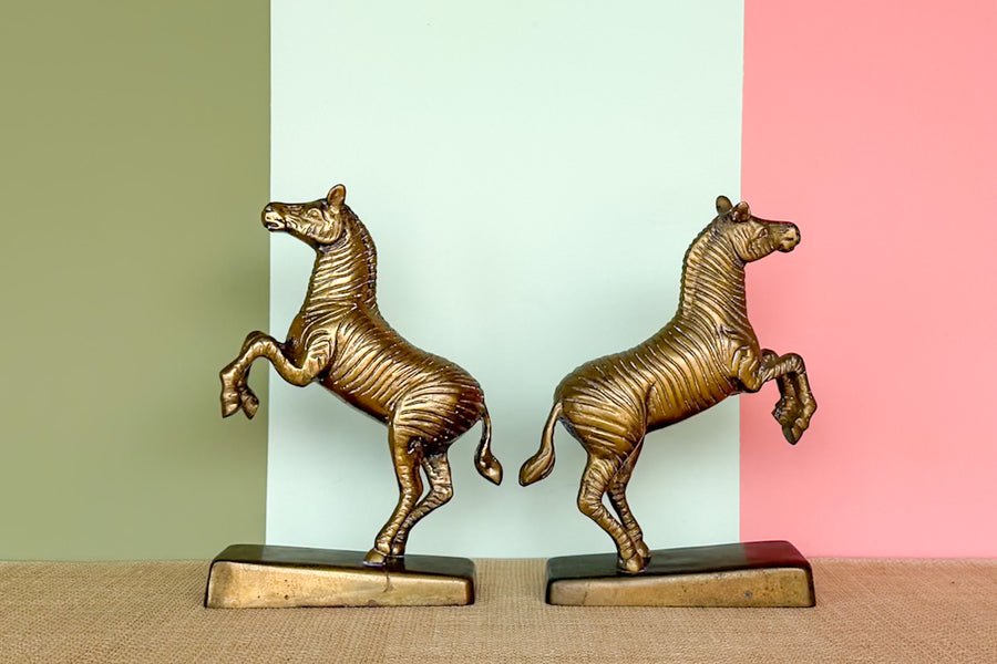 Brass Zebra Bookends