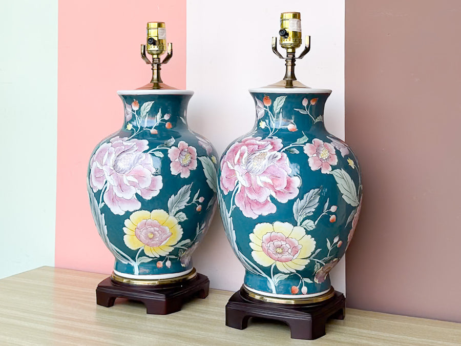 Pair of Pretty Pink and Turquoise Lamps