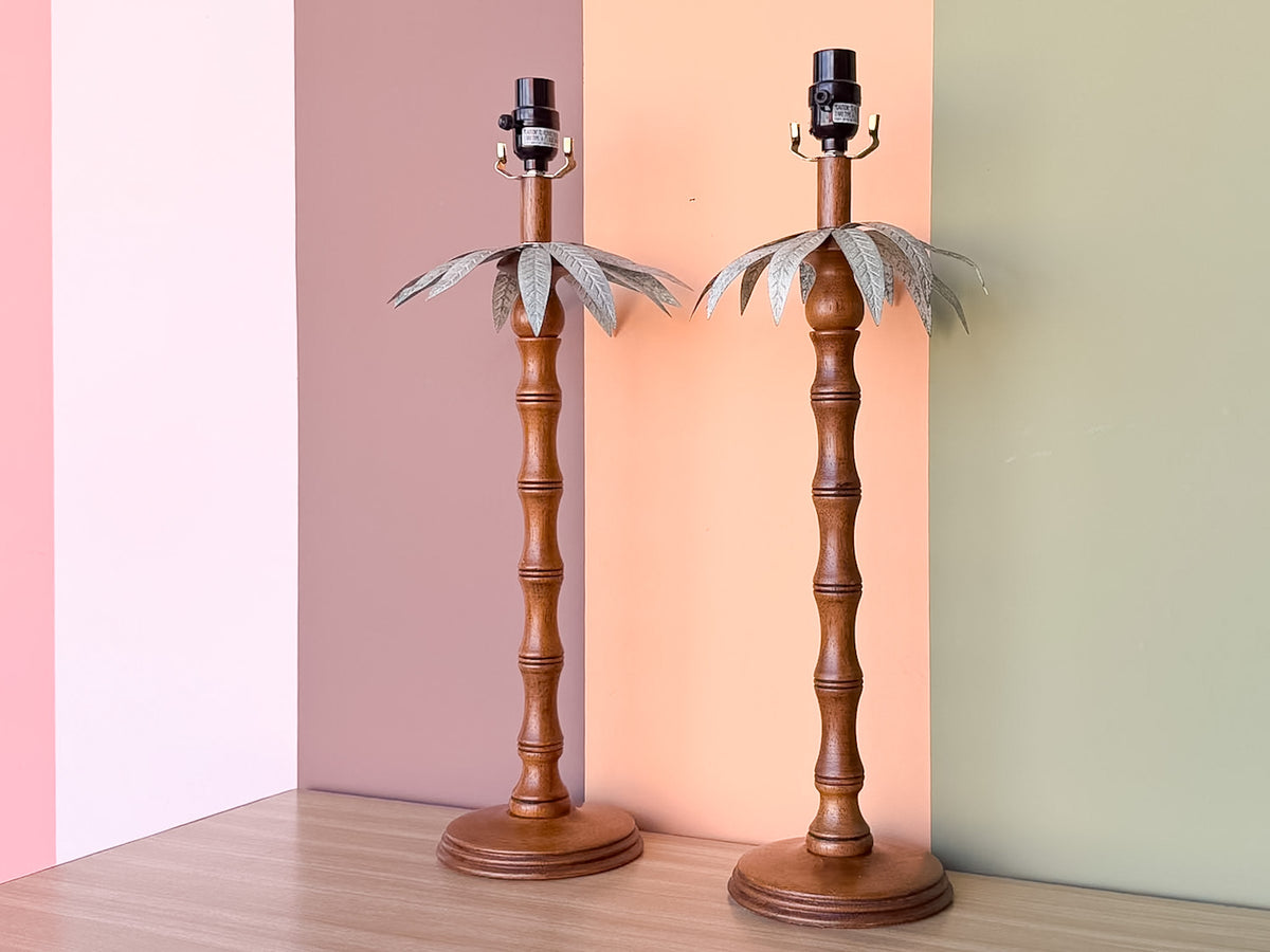 Pair of Faux Bamboo Palm Tree Lamps