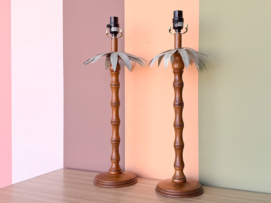 Pair of Faux Bamboo Palm Tree Lamps