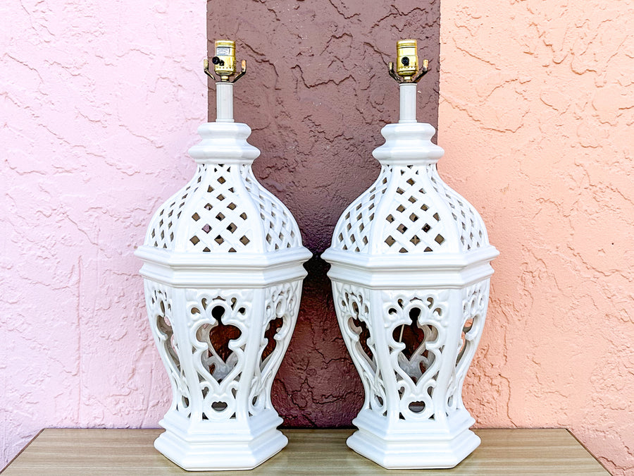Pair of Palm Beach Chic Pierced Lamps