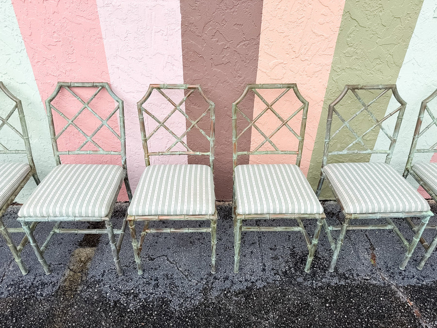 Set of Six Verdigris Metal Chippendale Chairs