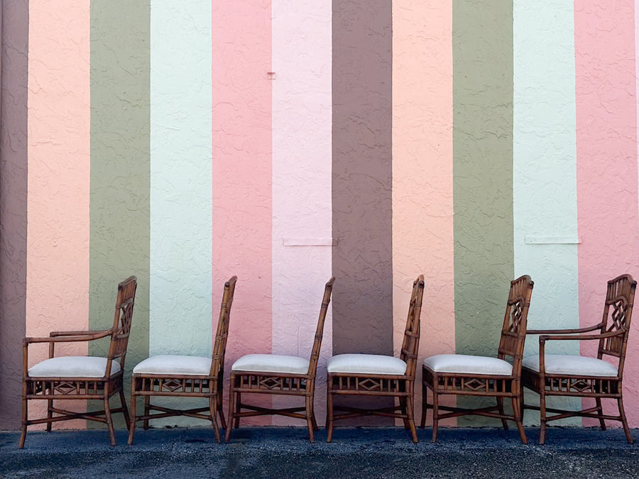 Set of Six Fretwork Rattan Dining Chairs