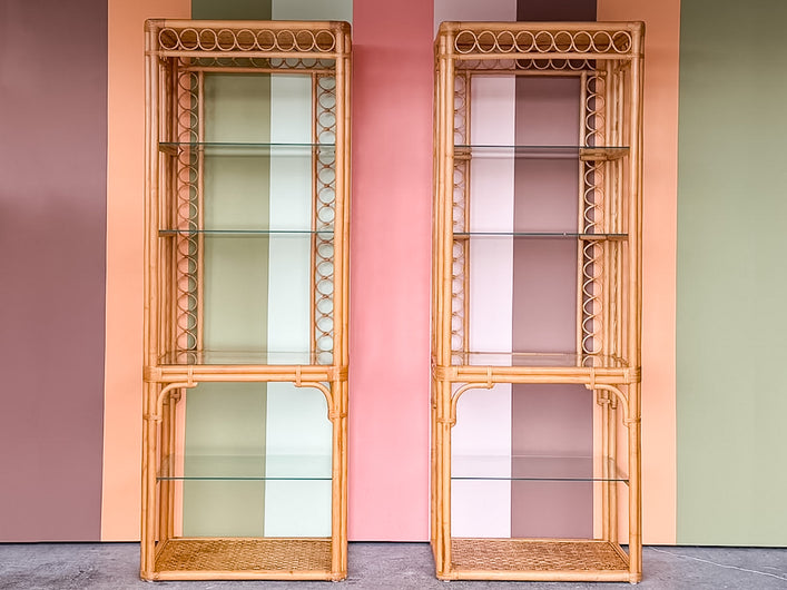 Pair of Whimsical Rattan Etageres
