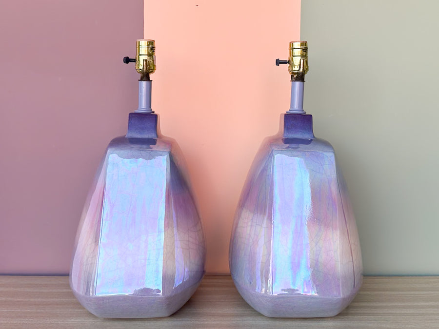 Pair of Lavender Ombre Ceramic Lamps