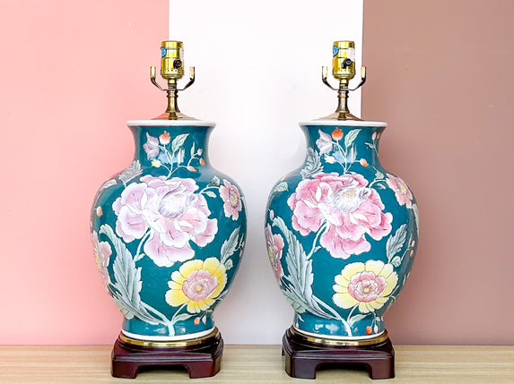 Pair of Pretty Pink and Turquoise Lamps