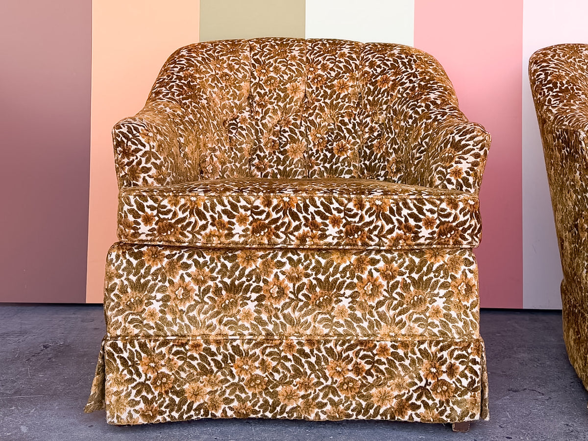 Pair of Brocade Upholstered and Tufted Chairs