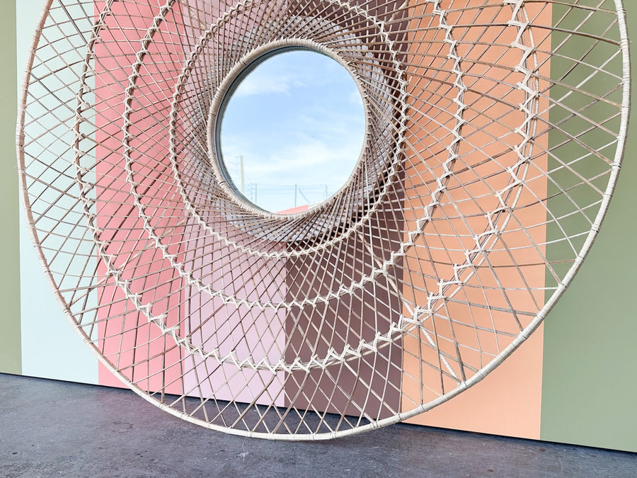 Huge Modern 70's Inspired Woven Rattan Mirror