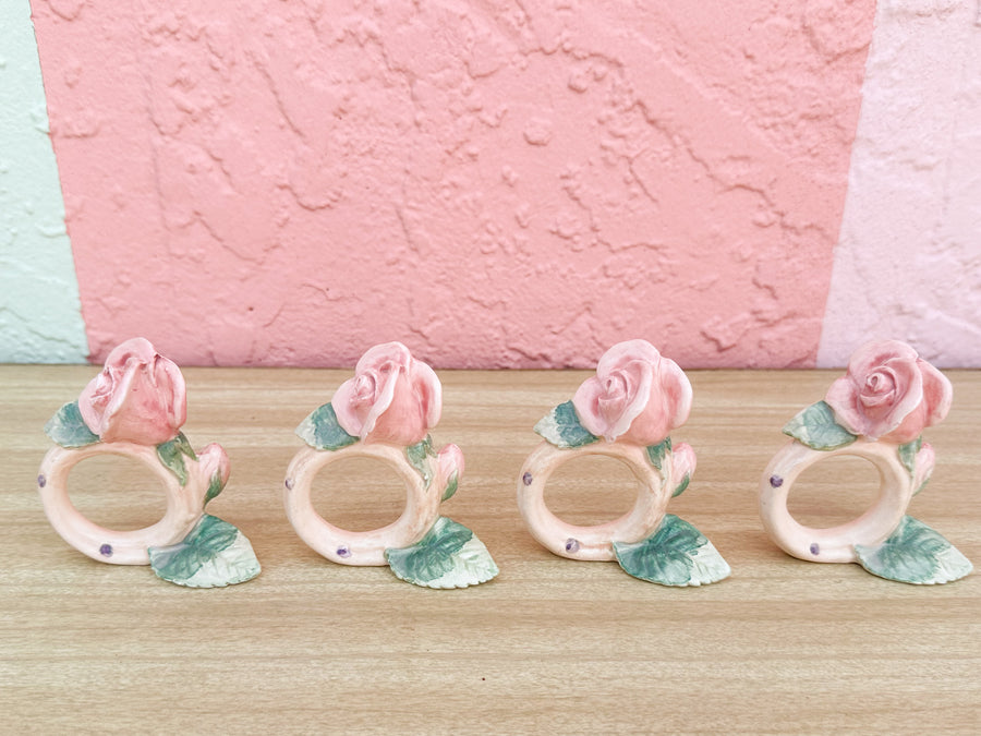 Set of Twelve Fitz and Floyd Spring Roses Napkin Rings