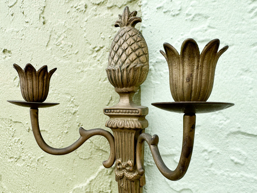 Pair of Brass Pineapple Wall Sconces