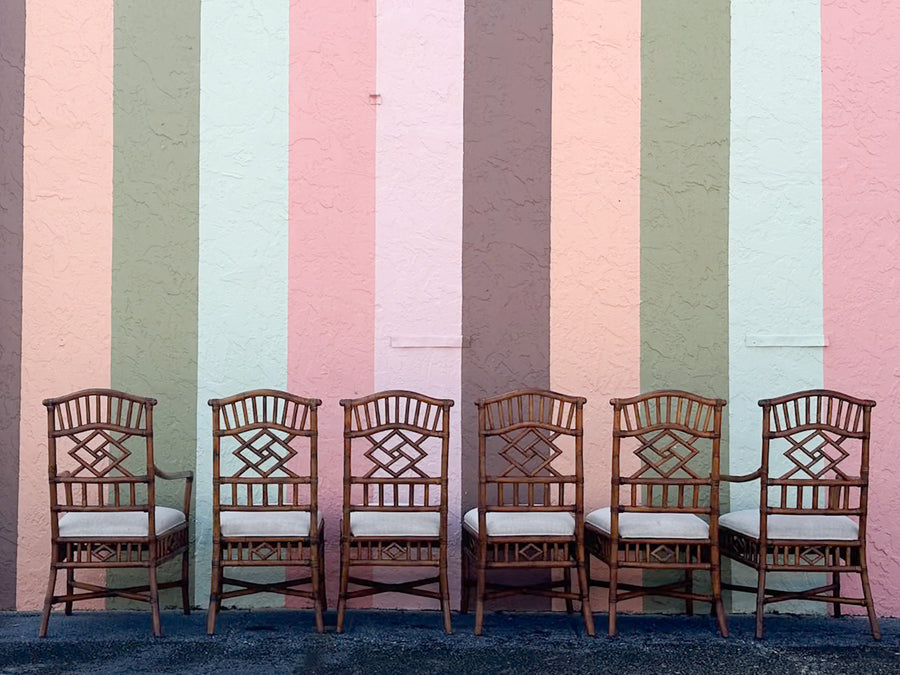 Set of Six Fretwork Rattan Dining Chairs