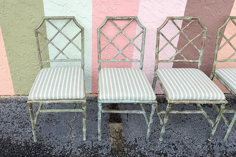 Set of Six Verdigris Metal Chippendale Chairs