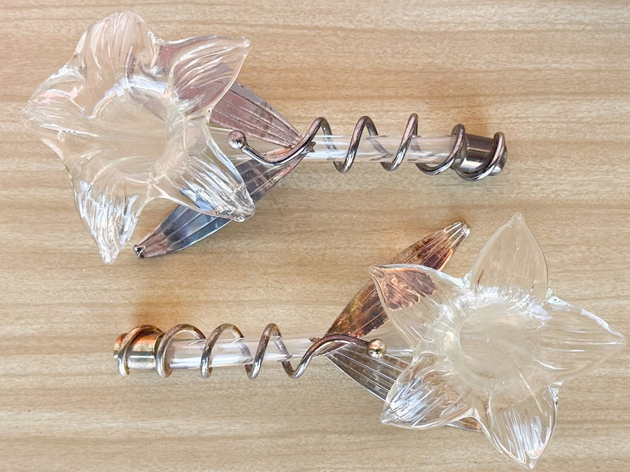 Pair of Kips Bay Show House Glass Lily Taper Candle Holders