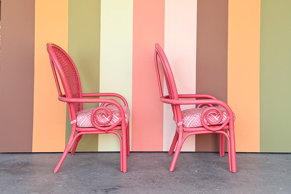 Pair of Hot Pink Whimsical Rattan Chairs
