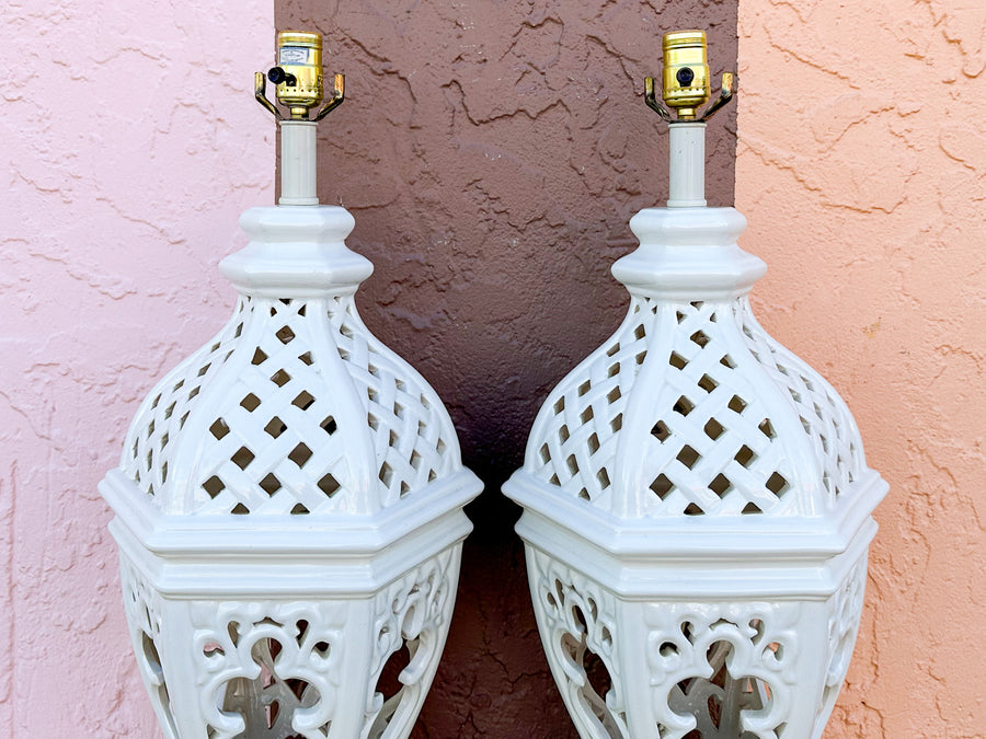 Pair of Palm Beach Chic Pierced Lamps