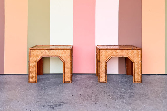 Pair of Old Florida Parquet Stools