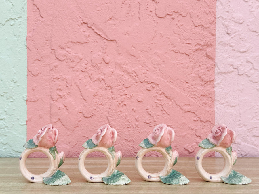 Set of Twelve Fitz and Floyd Spring Roses Napkin Rings