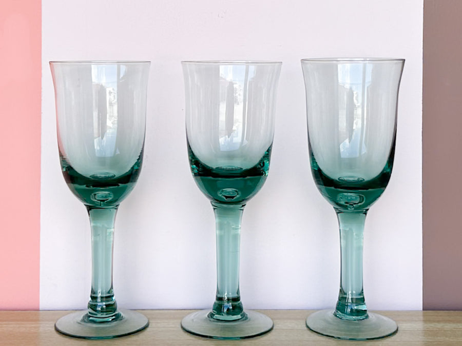Set of Six Sea Green Wine Glasses