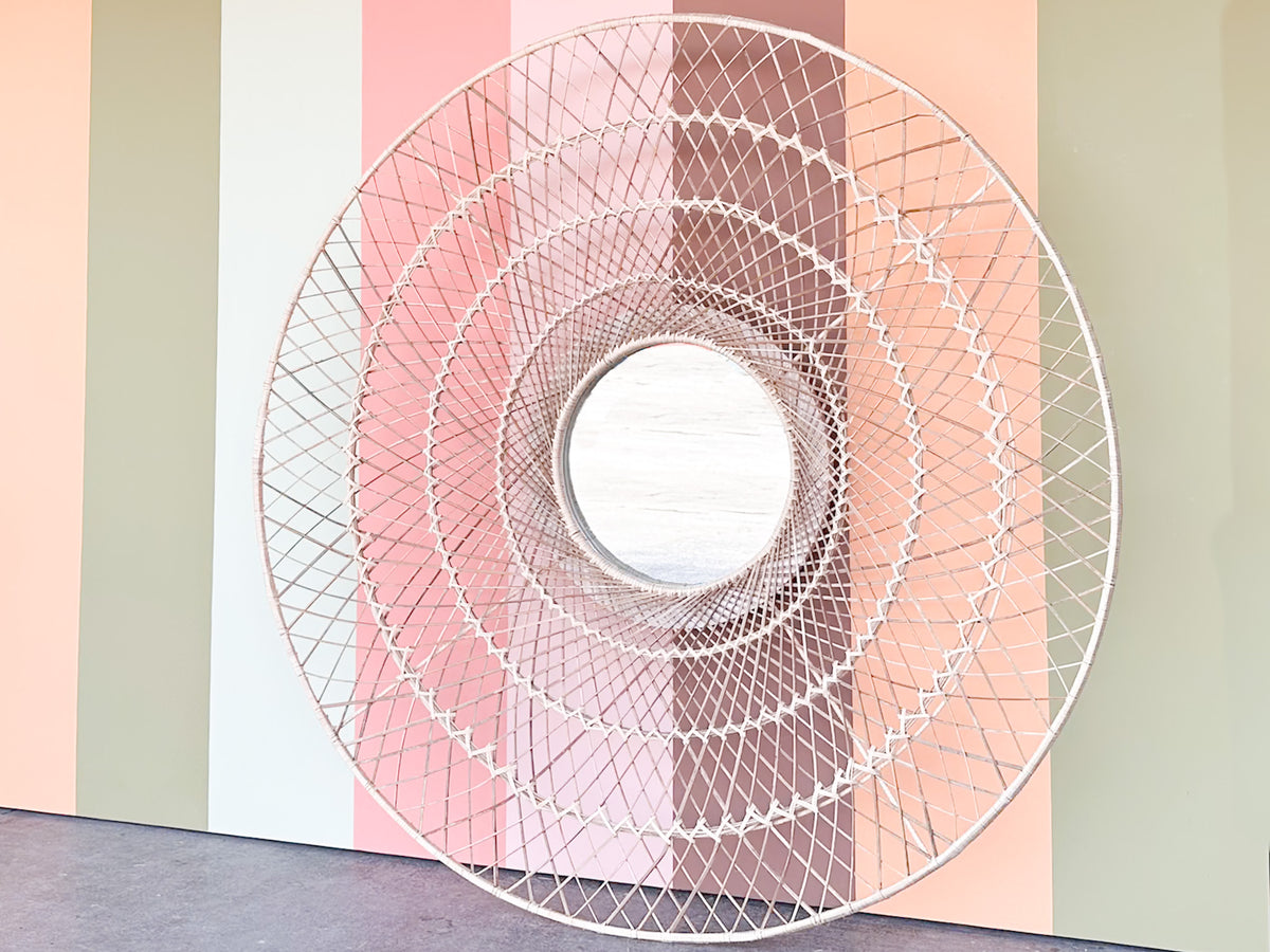 Huge Modern 70's Inspired Woven Rattan Mirror