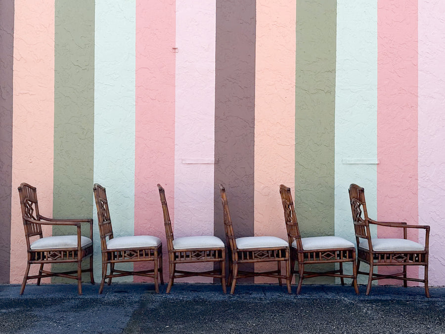 Set of Six Fretwork Rattan Dining Chairs