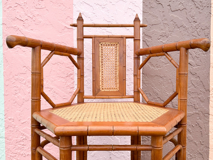 Faux Bamboo and Cane Octagon Accent Chair
