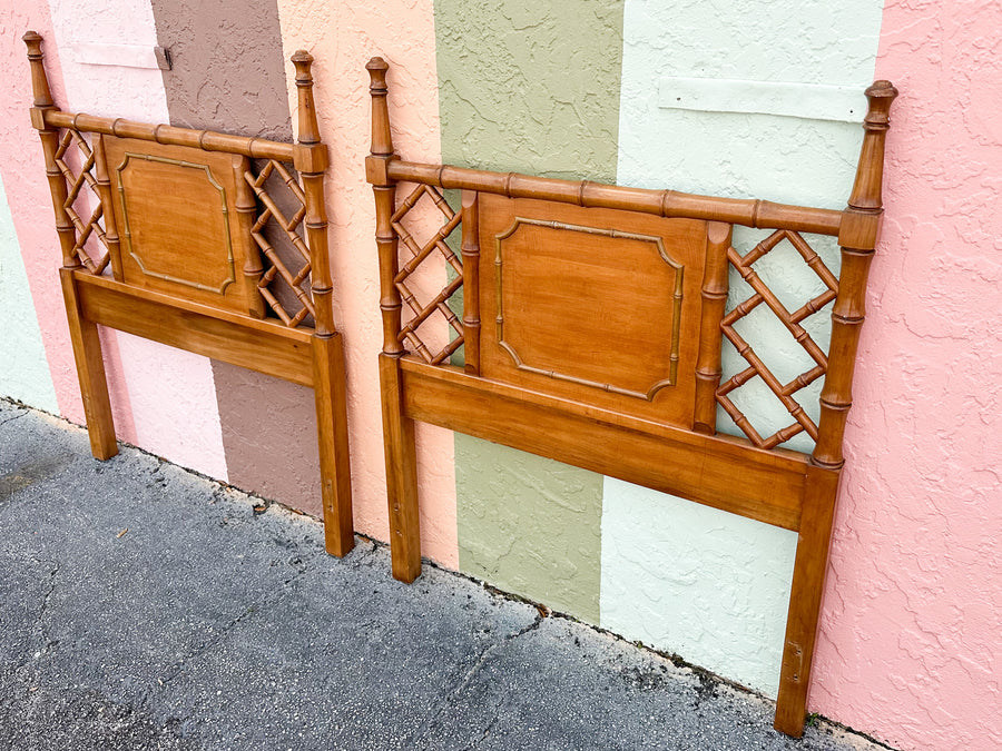 Pair of Handsome Faux Bamboo Twin Headboards