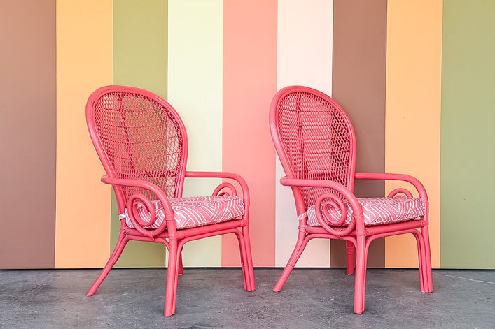Pair of Hot Pink Whimsical Rattan Chairs