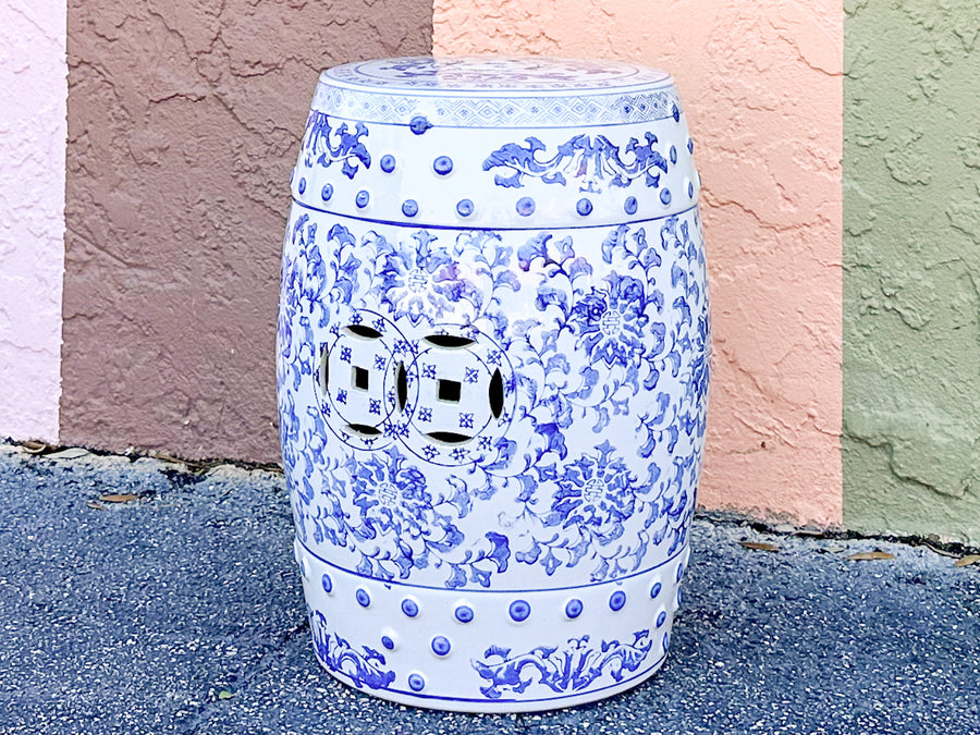 Blue and White Floral Garden Seat