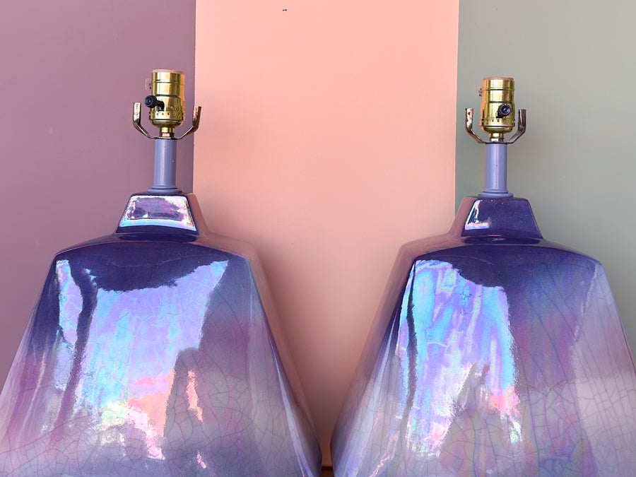 Pair of Lavender Ombre Ceramic Lamps