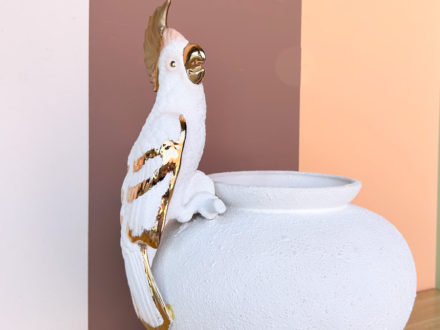 Plaster Parrot Cachepot