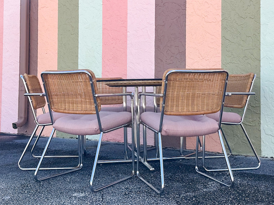 MCM Chrome and Wicker Dining Set