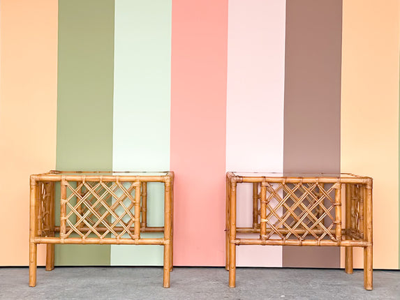 Pair of Island Style Rattan Side Tables