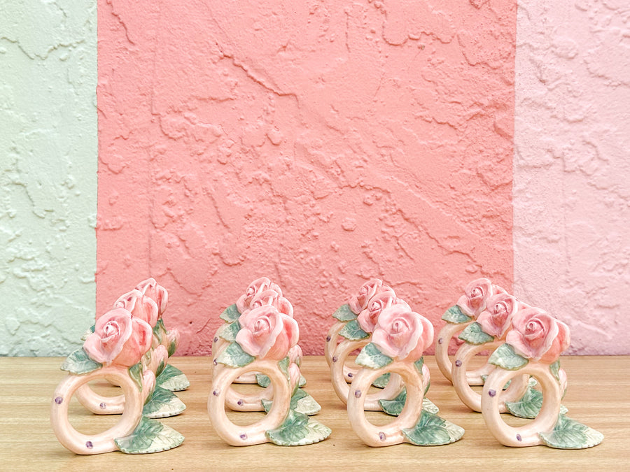 Set of Twelve Fitz and Floyd Spring Roses Napkin Rings