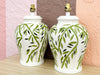 Pair of Pierced Green Faux Bamboo Lamps
