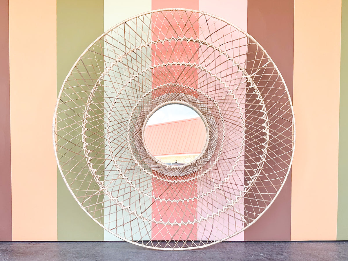 Huge Modern 70's Inspired Woven Rattan Mirror