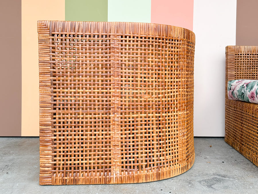 Pair of Coastal Style Rattan Barrel Chairs