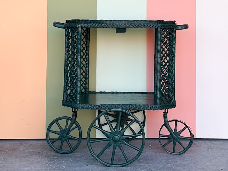 Braided Rattan Tea Cart