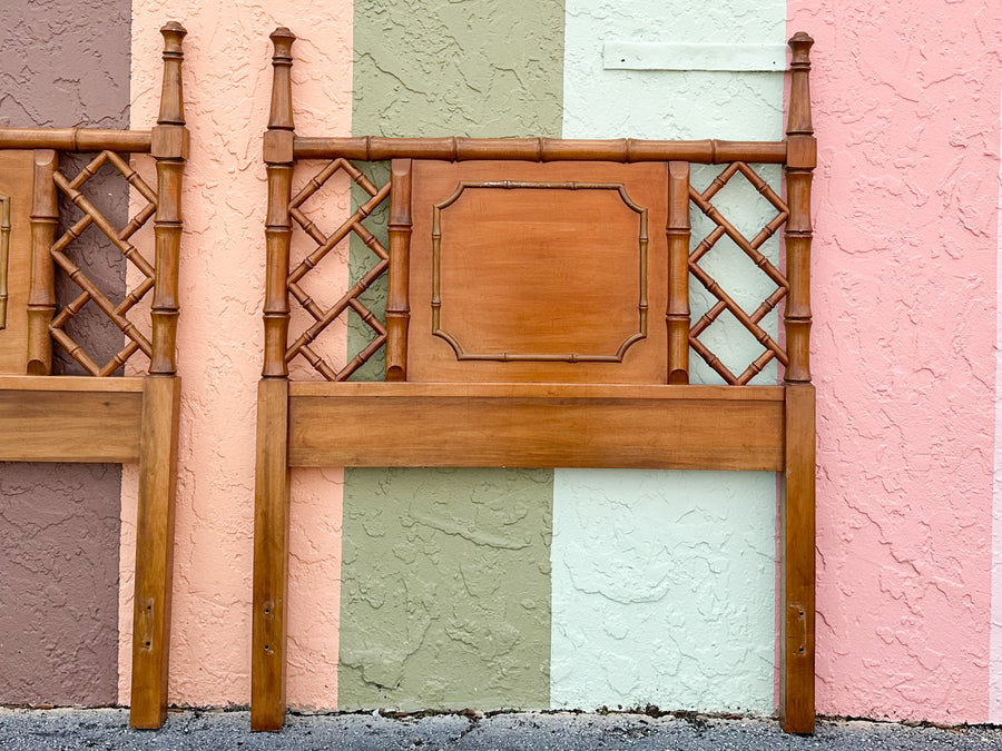 Pair of Handsome Faux Bamboo Twin Headboards
