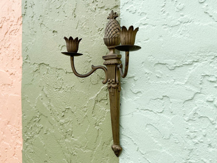 Pair of Brass Pineapple Wall Sconces