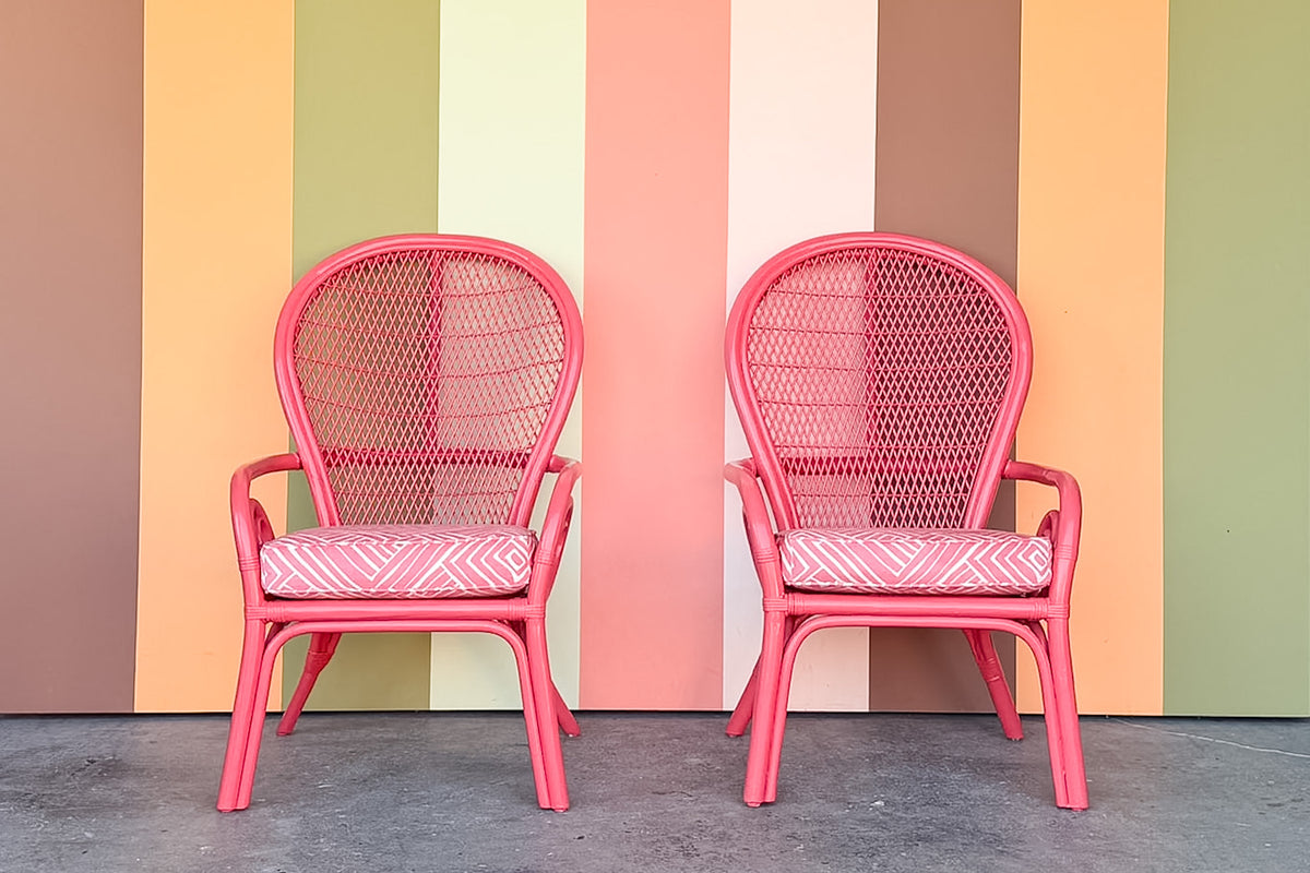 Pair of Hot Pink Whimsical Rattan Chairs