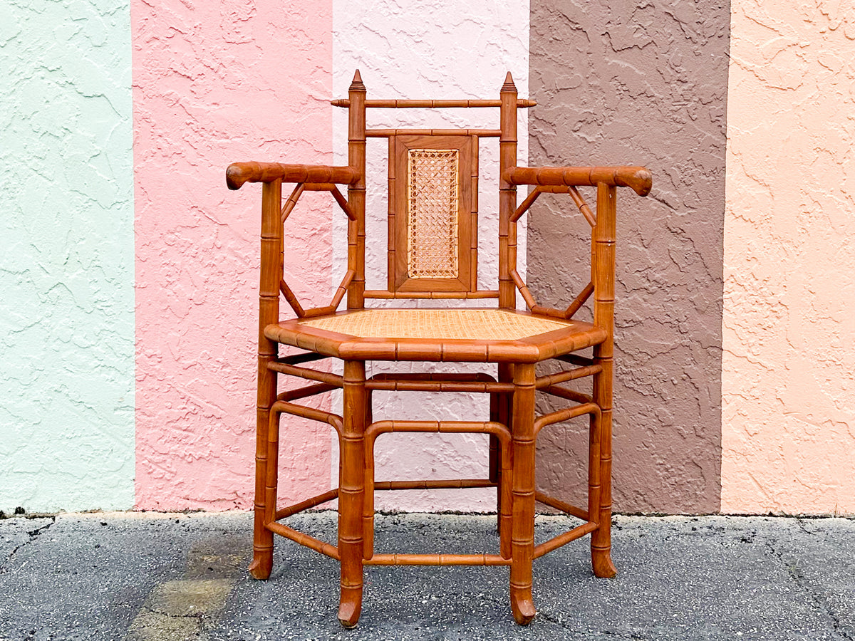 Faux Bamboo and Cane Octagon Accent Chair