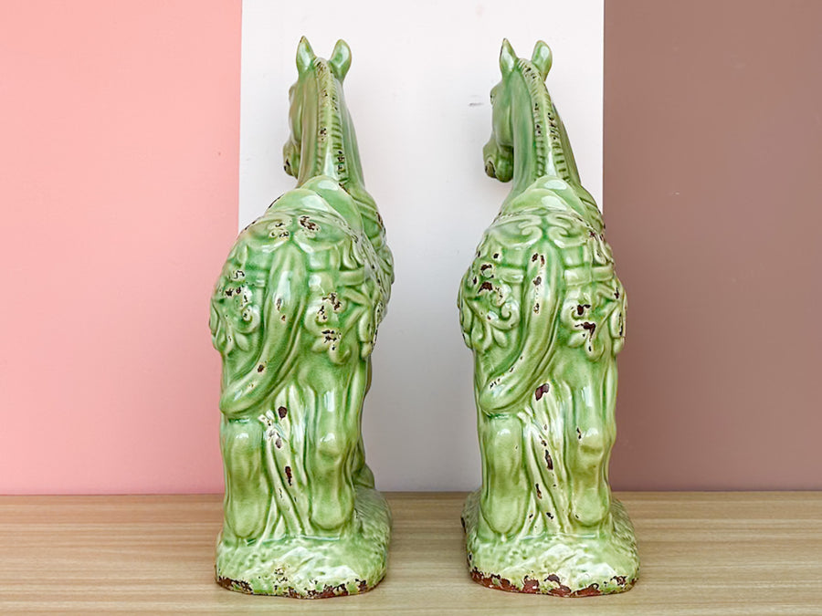 Pair of MCM Green Horses