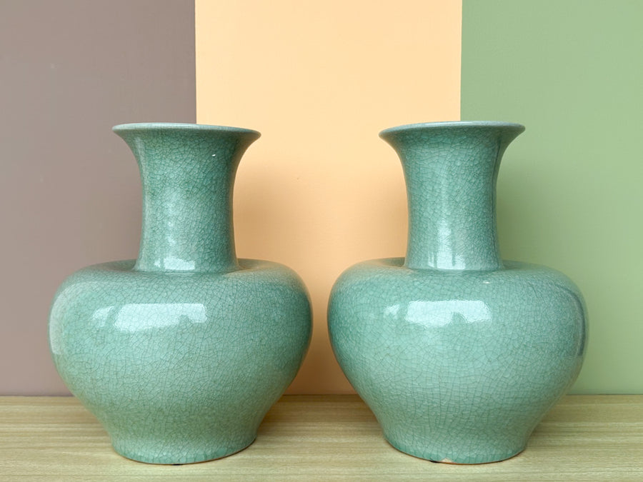 Pair of Celadon Crackle Vases