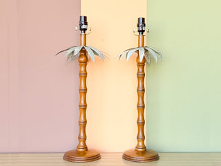Pair of Faux Bamboo Palm Tree Lamps