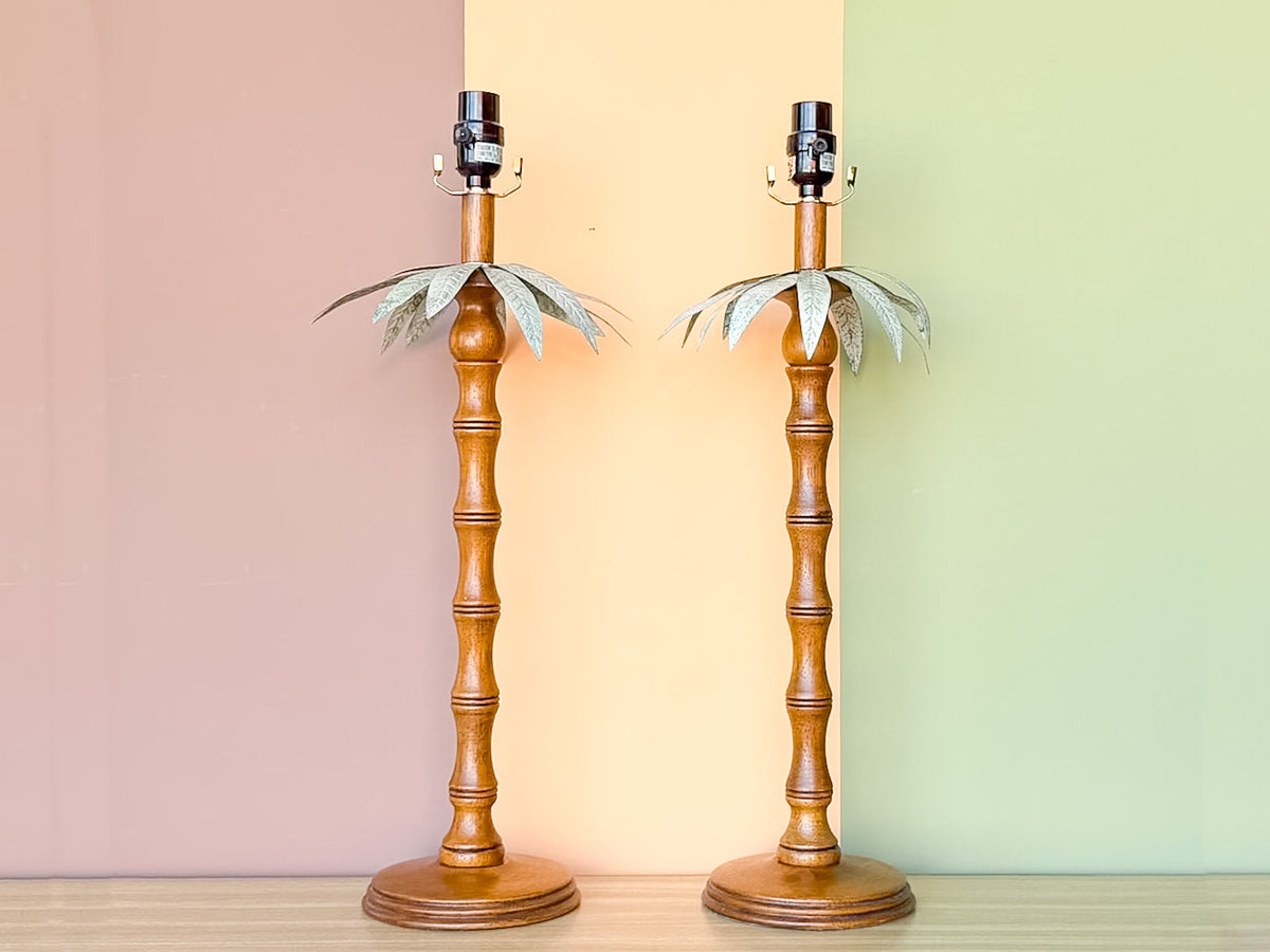 Pair of Faux Bamboo Palm Tree Lamps