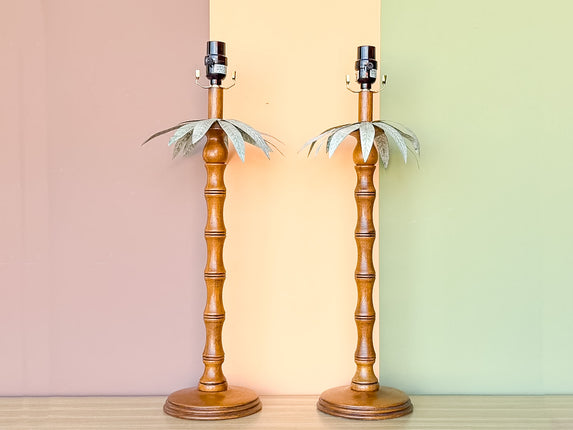 Pair of Faux Bamboo Palm Tree Lamps