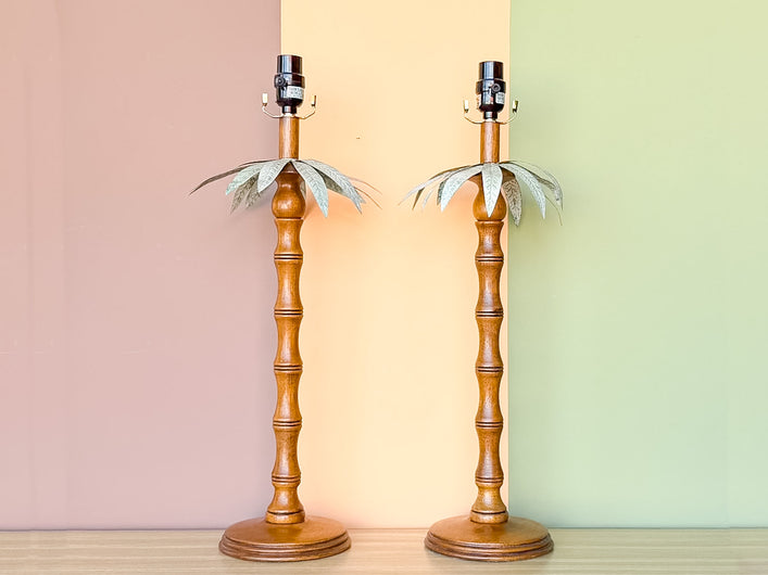 Pair of Faux Bamboo Palm Tree Lamps