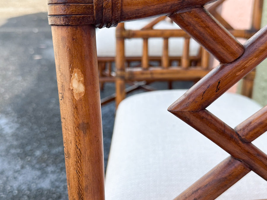Set of Six Fretwork Rattan Dining Chairs