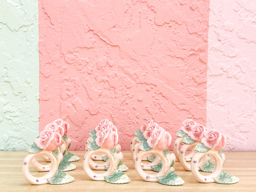 Set of Twelve Fitz and Floyd Spring Roses Napkin Rings