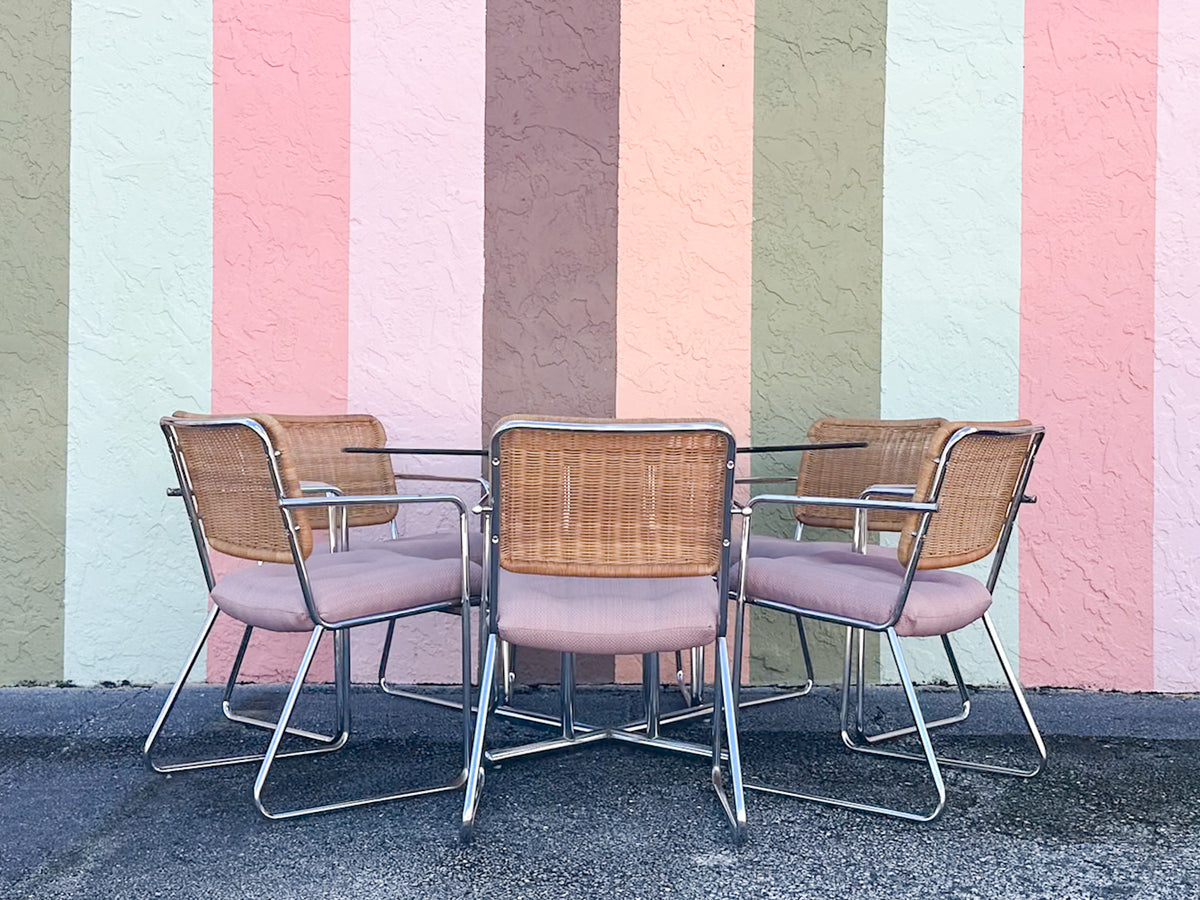 MCM Chrome and Wicker Dining Set